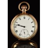 Syren gold plated keyless winding open faced pocket watch with inset subsidiary seconds dial,