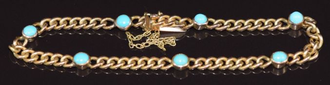 Edwardian 9ct gold bracelet set with turquoise cabochons, 7.9g, 16cm