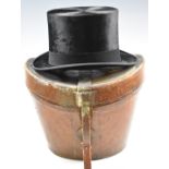 Christys', London black top hat, 20 x 16.5cm, in vintage leather case with G W labels