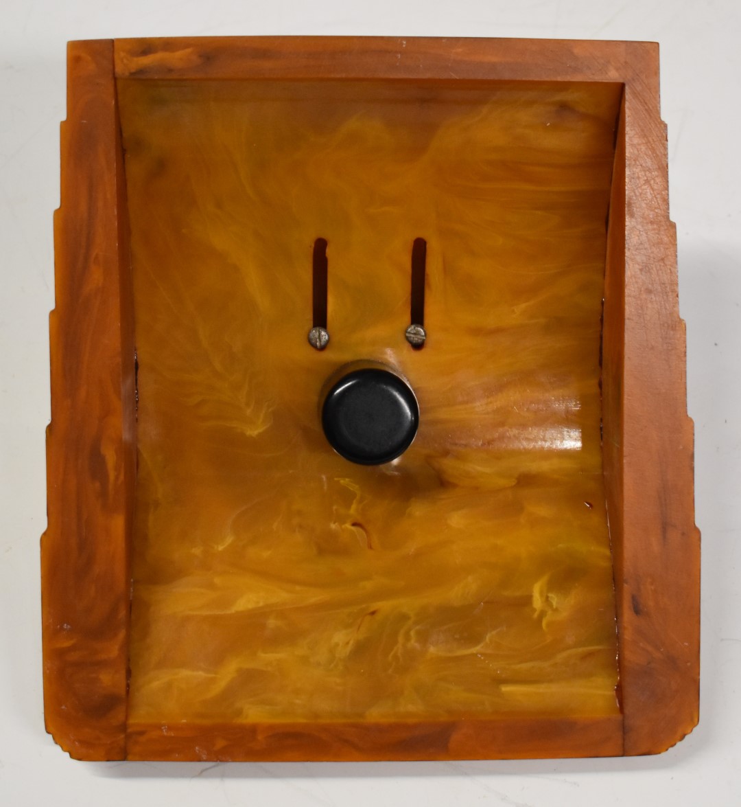 Cavacraft Art Deco Bakelite inkwell / standish with sliding cover in a faux amber effect finish, - Image 4 of 4