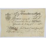 Gloucester Old Bank 1813 provincial Georgian one pound banknote, serial number 707, for Charles