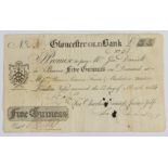 Gloucester Old Bank 1814 provincial Georgian five guinea banknote, serial number 209, for Charles