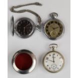 Three various keyless winding pocket watches comprising Ingersoll Triumph, Sekonda and a Russian