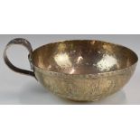 Edward VII hallmarked silver single handled bowl with decoration of faces, Chester 1904, maker