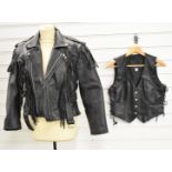 Hunter Class fringed leather motorcycle jacket and a waistcoat by Heavy Duty Leather Company, both