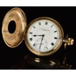 Thomas Russell & Son gold plated half hunter pocket watch with inset subsidiary seconds dial,