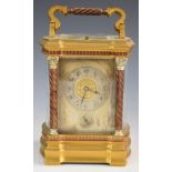 Richard & Cie gilt, silvered and copper plated repeating carriage clock, with bevelled and curved