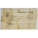 Gloucester Old Bank 1814 provincial Georgian one pound banknote, serial number 434, for Charles