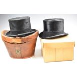 Two vintage top hats, one Lock & Co., London, 20 x 16.5cm, in card Lock & Co. box, the other L