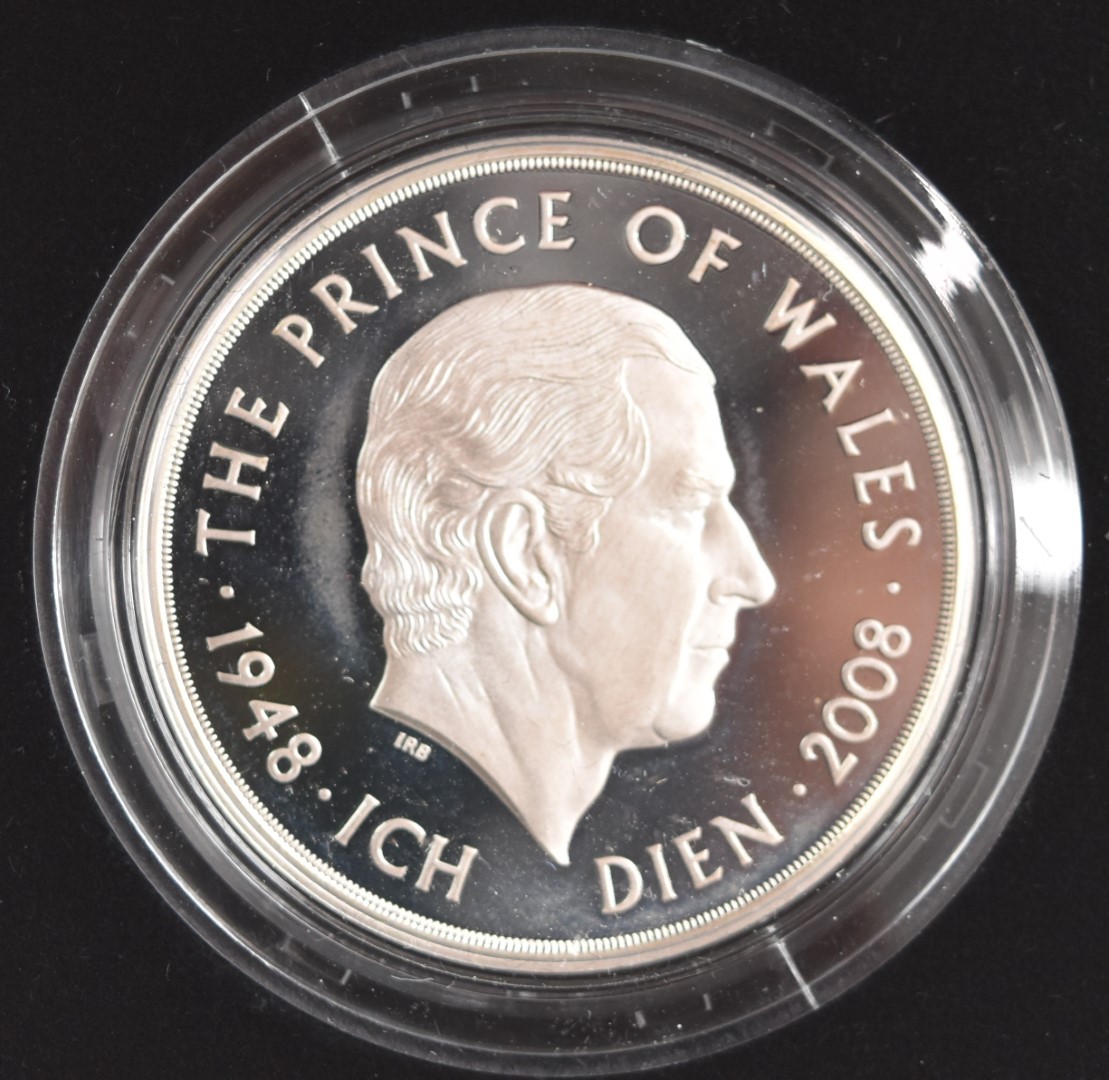 Four Royal Mint £5 silver proof coins comprising a 2011 Prince Philip, a 2008 Queen Elizabeth, a - Image 2 of 5