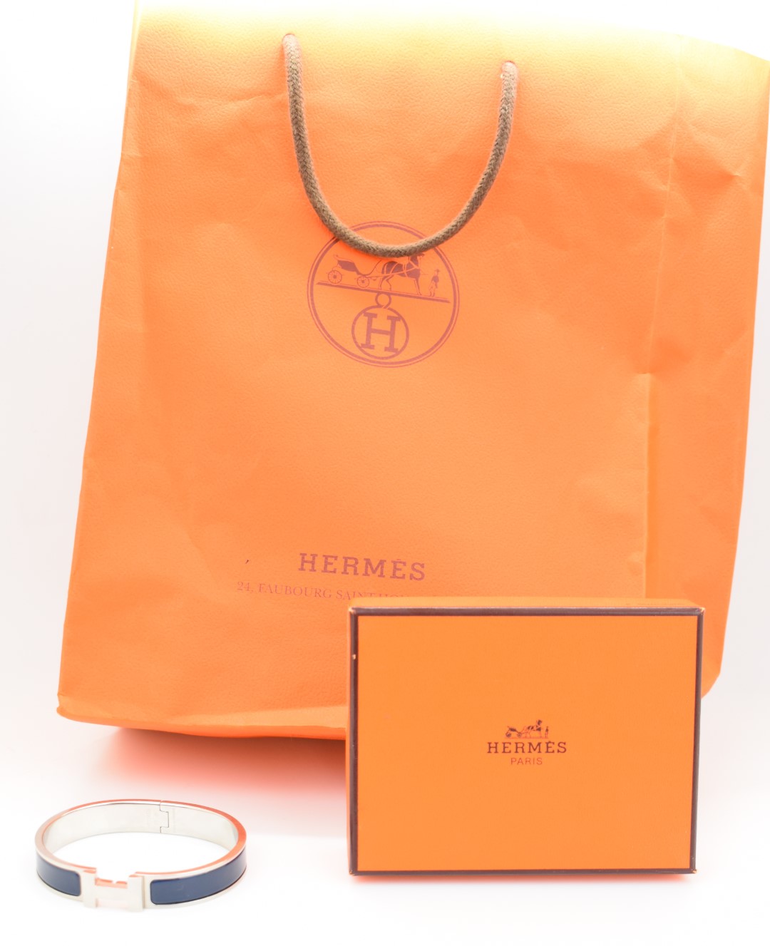 Hermès bangle set with navy enamel, with original box and bag - Image 5 of 5