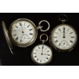 Three silver pocket watches including hallmarked full hunter 'The Veracity Watch' by Masters Ltd