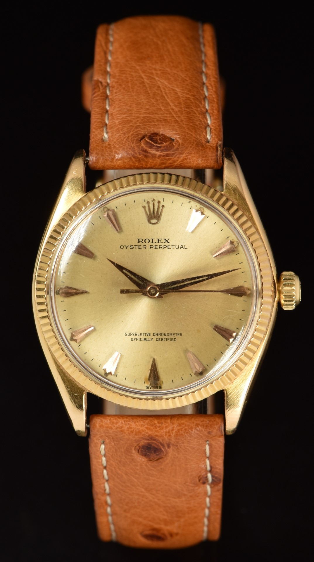 Rolex Oyster Perpetual 18ct gold gentleman's wristwatch ref. 1005 with gold hands, hour markers