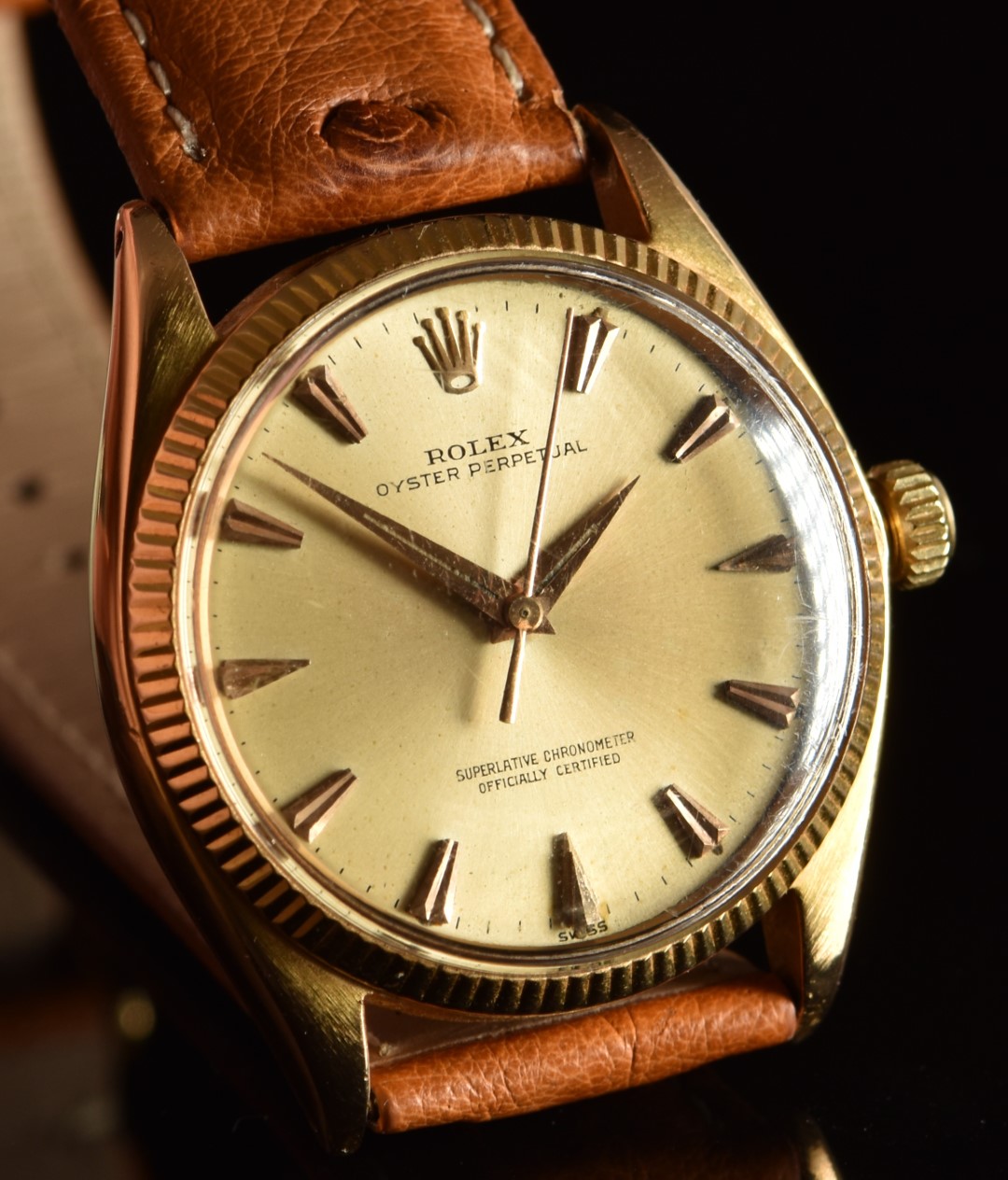 Rolex Oyster Perpetual 18ct gold gentleman's wristwatch ref. 1005 with gold hands, hour markers - Image 4 of 6