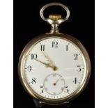 Zenith Grand Prix silver keyless winding open faced pocket watch with subsidiary seconds dial,