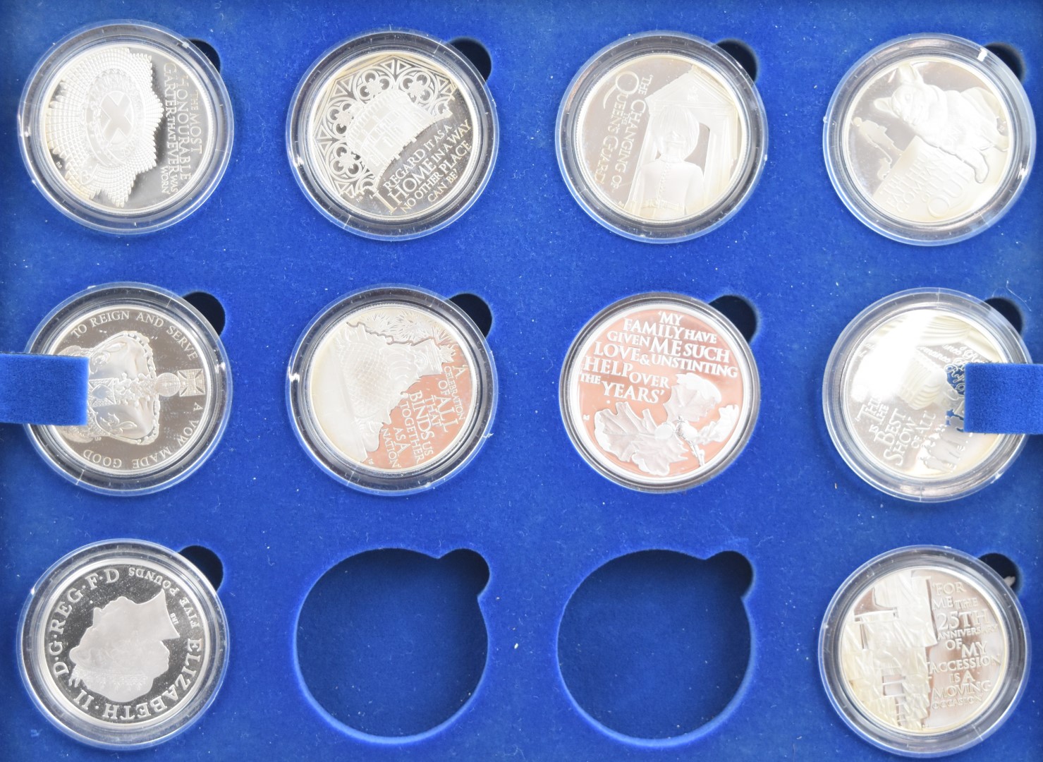 Twenty two Royal Mint silver proof Queen Elizabeth II crowns, in fitted case, no certificate - Image 2 of 5