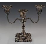 Elizabeth II hallmarked silver three branch candelabra, Birmingham 1966, maker Hampton Utilities,