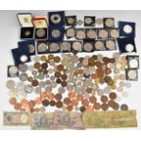 A quantity of modern crowns, sundry UK and overseas coinage, includes French emergency coinage and