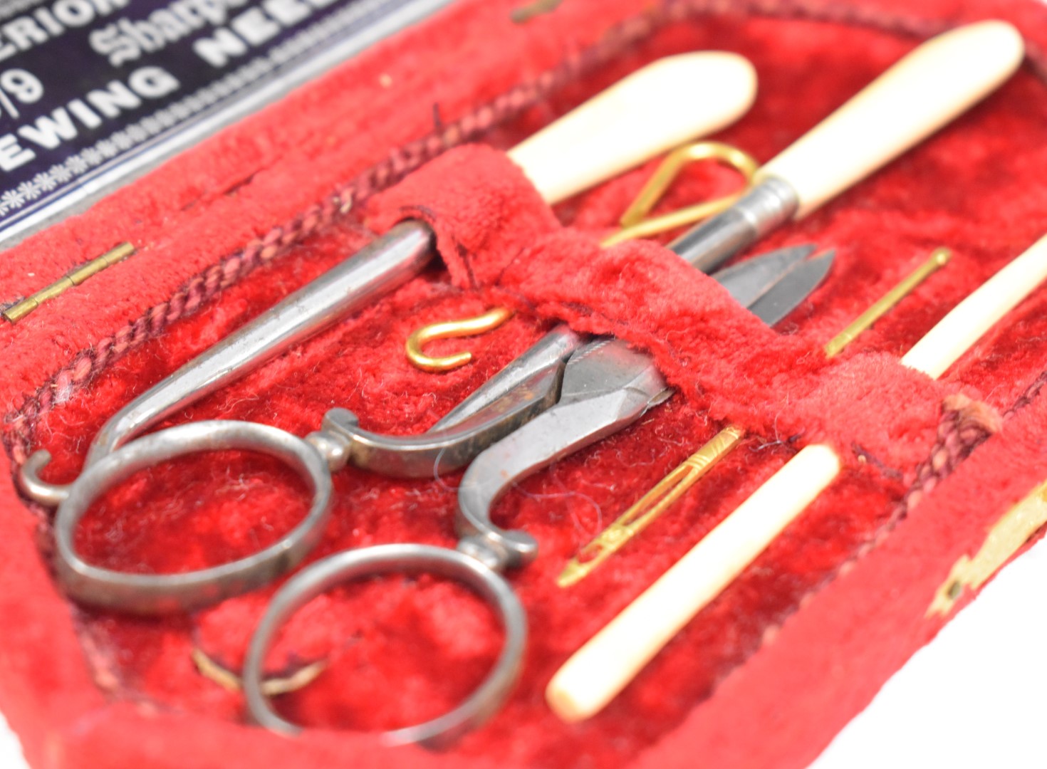 Two cased 19th or early 20th century sewing sets, with cut steel scissors and bone handled tools, - Image 7 of 7