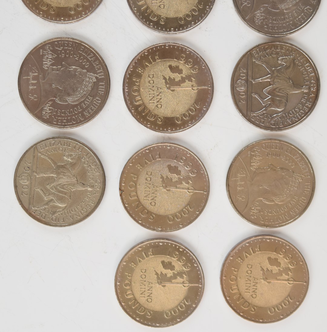 Sixteen Elizabeth II £5 crown coins comprising ten millennium coins, two 2002 and four 2000 Queen - Image 3 of 3