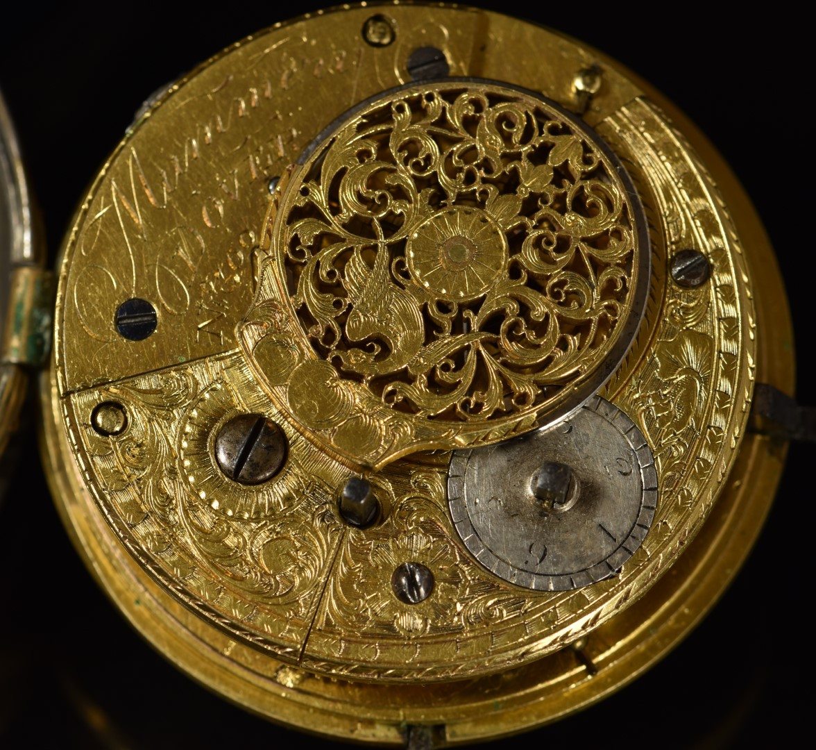 Mummery of Dover white metal full hunter pocket watch with subsidiary seconds dial formed as a - Image 4 of 4