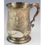 Georgian provincial hallmarked silver pint tankard of plain baluster form, Newcastle 1757, maker