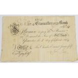 Gloucester Old Bank 1814 provincial Georgian one pound banknote, serial number 524, for Charles