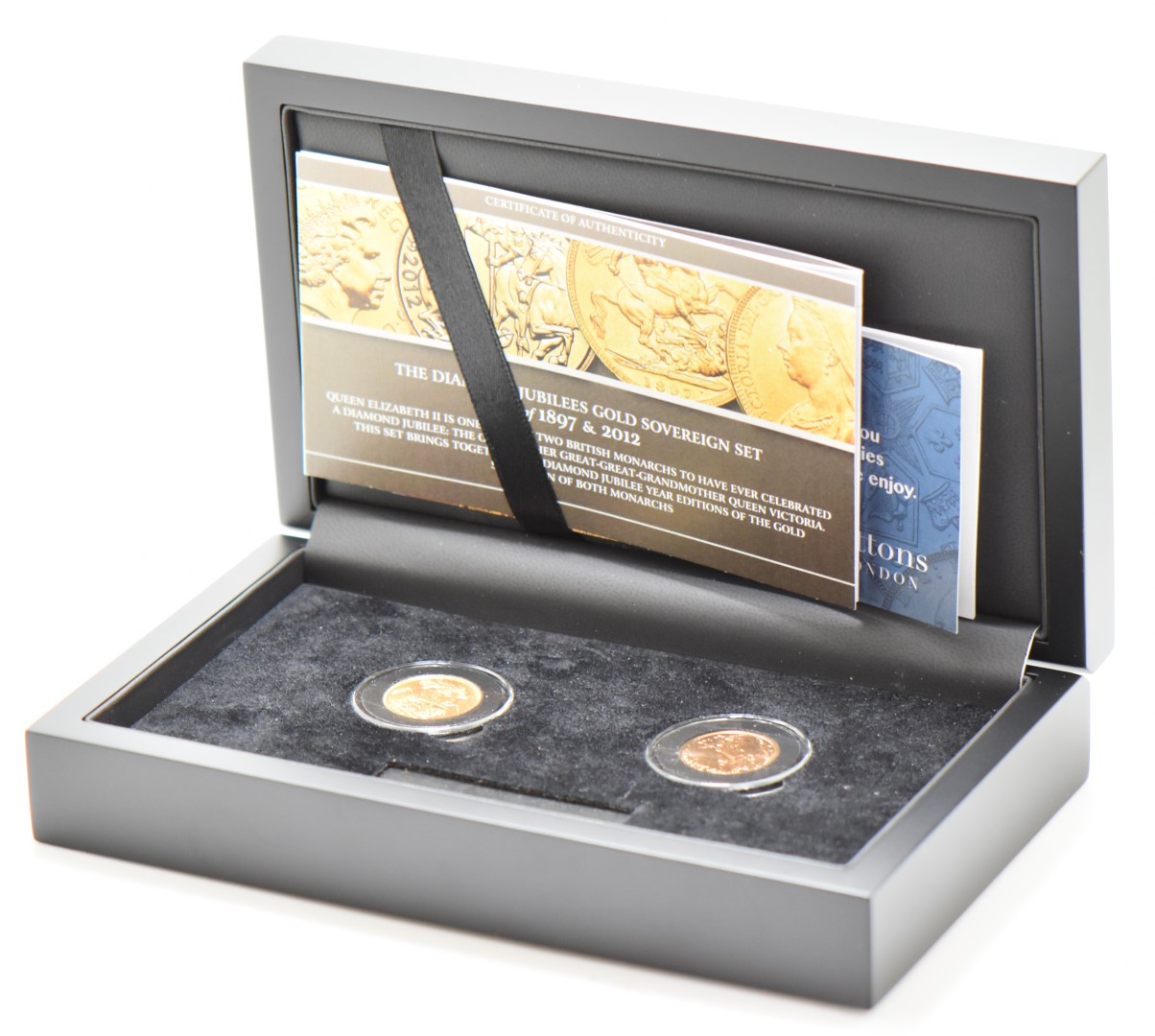 Hattons of London 1897 and 2012 two coin gold sovereign set commemorating the Diamond Jubilees,