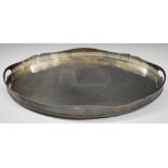 Large silver plated oval galleried tray, length 61cm