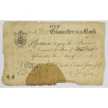 Gloucester Old Bank 1814 provincial Georgian one pound banknote, serial number 1888, for Charles