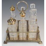Victorian hallmarked silver six bottle cruet, with cut glass bottles and four column supports,