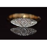 Art Deco 18ct gold ring set with diamonds in a platinum setting, 2.5g, size H