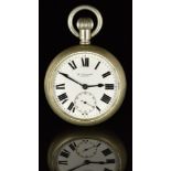 W Eberhard of London keyless winding open faced military pocket watch with subsidiary seconds