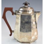 Art Deco George V hallmarked silver coffee pot or hot water jug, of bulbous octagonal form,