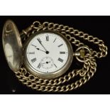 Waltham hallmarked silver full hunter pocket watch with inset subsidiary seconds dial, blued