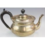 Edward VII hallmarked silver teapot with gadrooned edge, Birmingham 1908, maker W G Keight & Co,