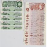 Five consecutive £1 O’Brien uncirculated 1955 'L Series' banknotes, serial numbers D96L 416516-20