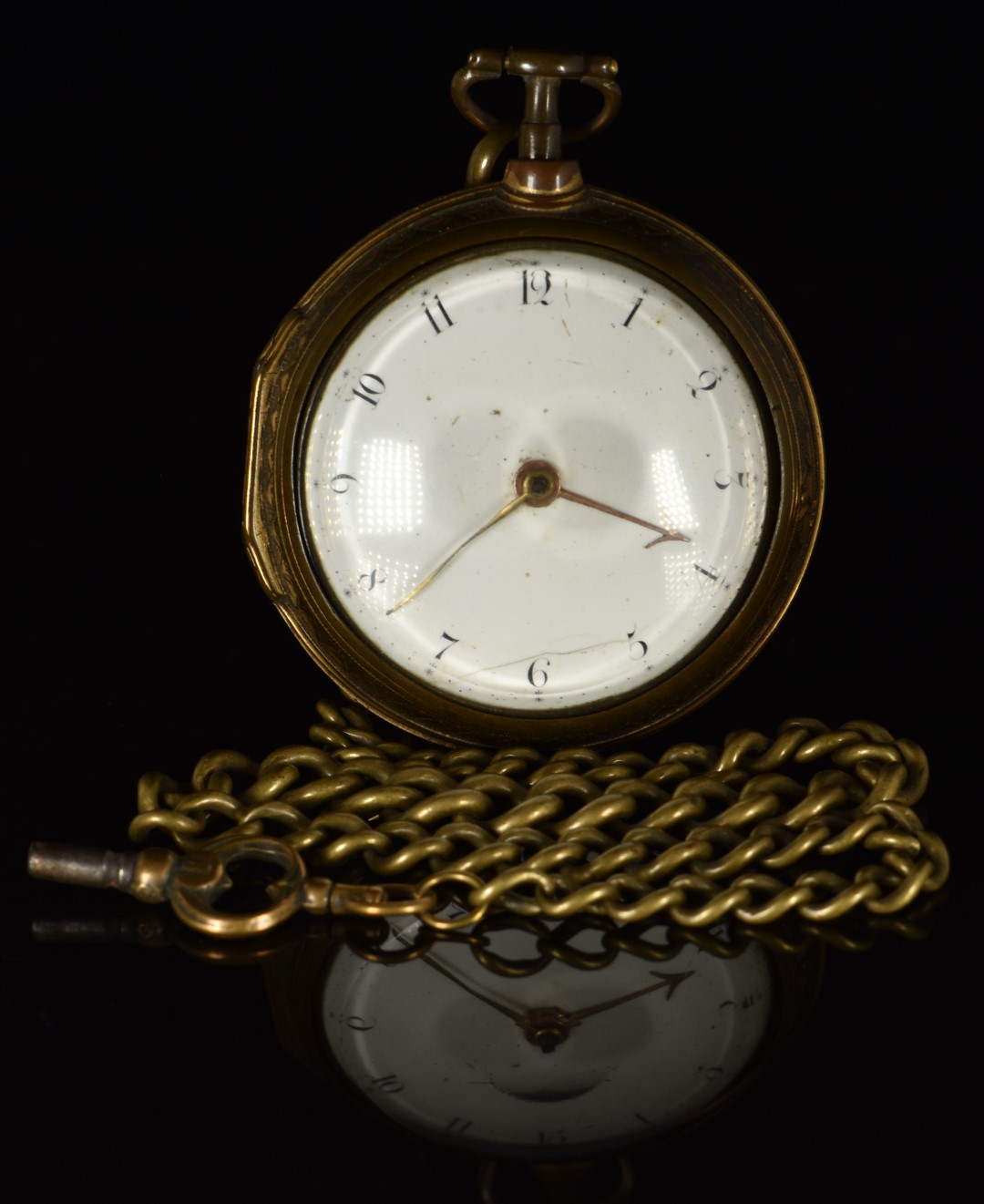 William Sheafe of London pair cased pocket watch with gold hands, black Arabic numerals, white