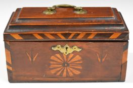 Regency inlaid mahogany tea caddy with two metal caddies within, W26 x D13 x H17cm