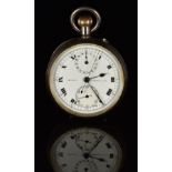 Heath & Co of London silver keyless winding open faced chronograph pocket watch with blued hands,