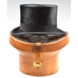 Vintage Christys' silk top hat leather box with keys