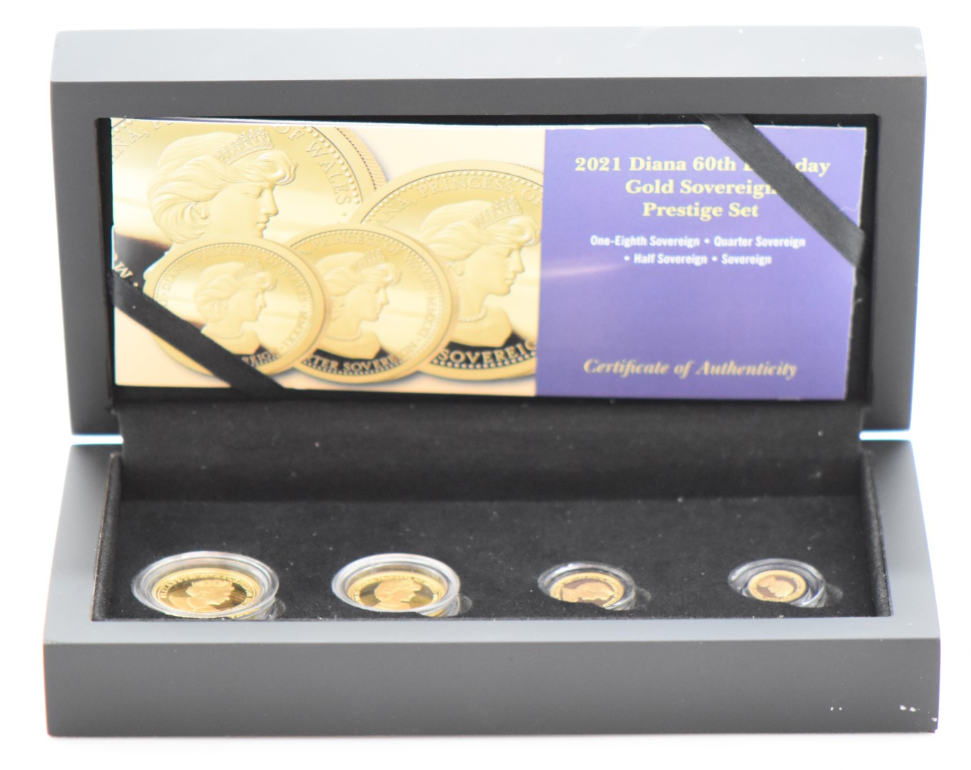 Hattons of London 2021 four coin proof gold sovereign set commemorating Princess Diana's 'would