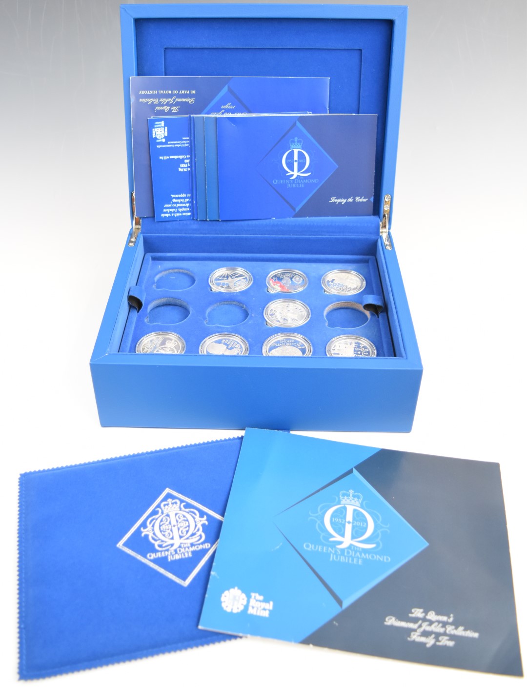 Eight Royal Mint limited edition silver proof coins from the Queen's Diamond Jubilee Collection, all