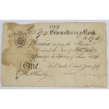 Gloucester Old Bank 1814 provincial Georgian one pound banknote, serial number 194, for Charles