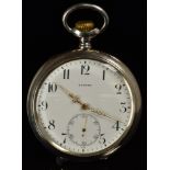 Zenith Grand Prix silver keyless winding open faced pocket watch with subsidiary seconds dial,