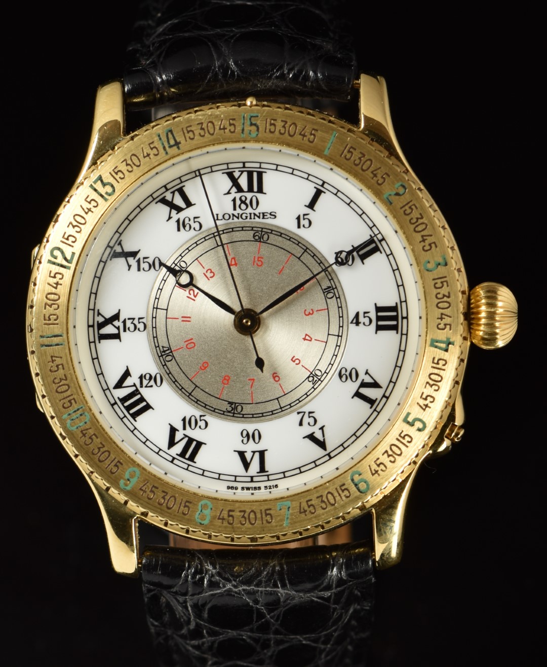 Longines Charles Lindbergh Hour Angle 18ct gold gentleman's automatic wristwatch ref. 989.5216
