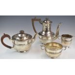 Goldsmiths & Silversmiths Co Victorian hallmarked silver four piece tea set with reeded lower