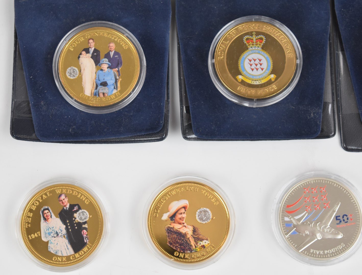 Seven commemorative coins comprising Red Arrows 50th £5, London 2012 to Rio Olympic handover £2, - Image 2 of 3