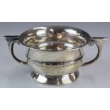 George V hallmarked silver twin handled porringer, Birmingham 1925, maker's mark rubbed, width 15cm,