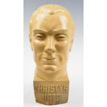 Christys' Hats advertising display male bust, height 34cm